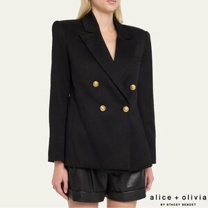 Alice + Olivia **NWT** Anthony Double-Breasted Strong-Shoulder Blazer Black/Gold